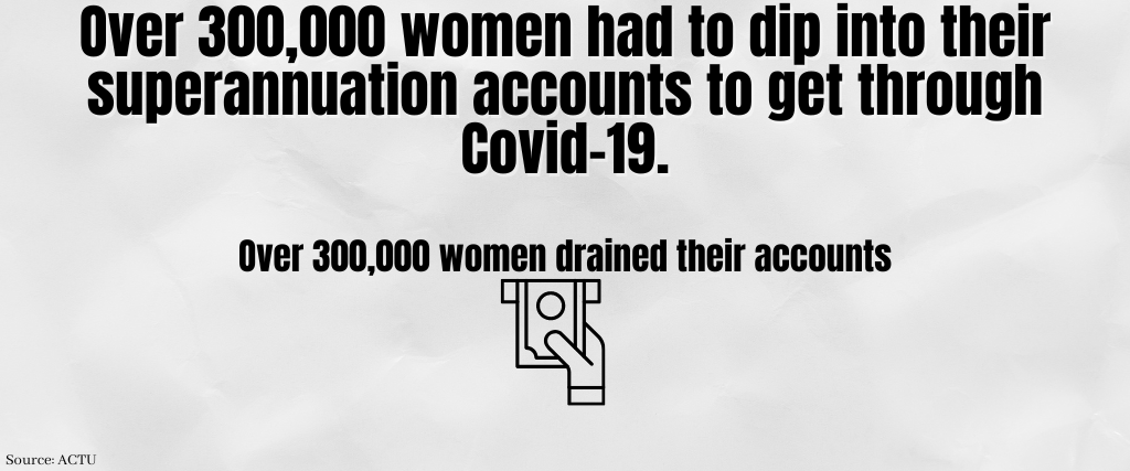 Over 300,000 women had to dip into their superannuation accounts to get through Covid-19. (1)